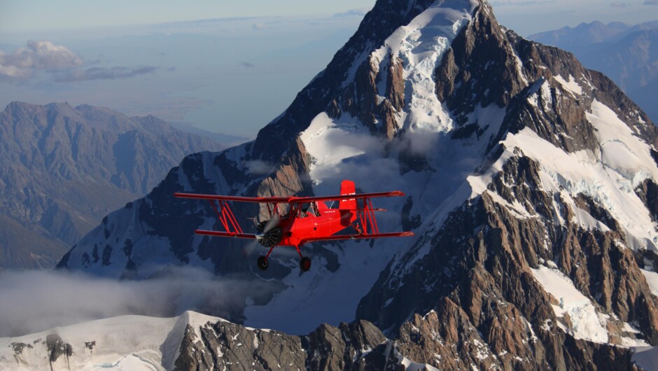 Flying over Aoraki Mount Cook, New Zealand's highest mountain.