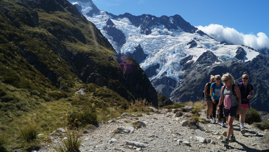 Blue skies and snowy capped mountains