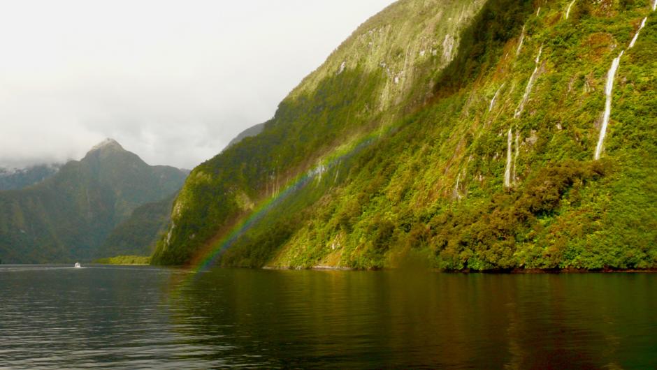 Rainbow over fjord, Doubtful Sound, South Island, New Zealand