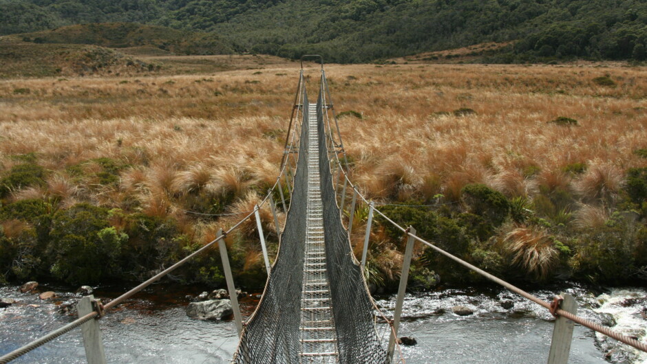 A bridge over a river on the Heaphy Track in Kahurangi National Park.