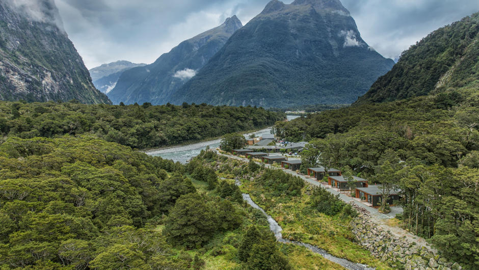 The lodge is located a stones throw from Milford Sound