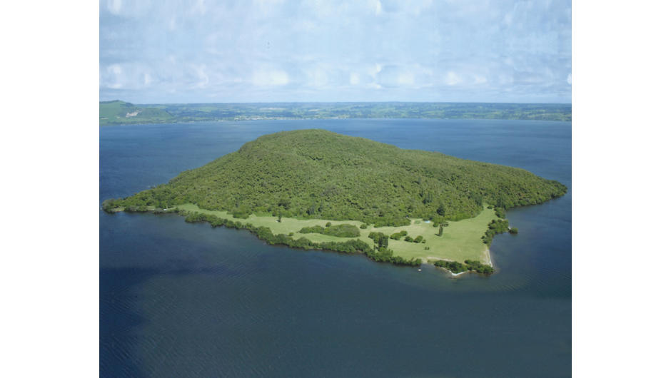 A birds-eye view of Mokoia Island.