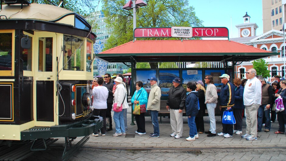 Lining up for Tram Tickets
