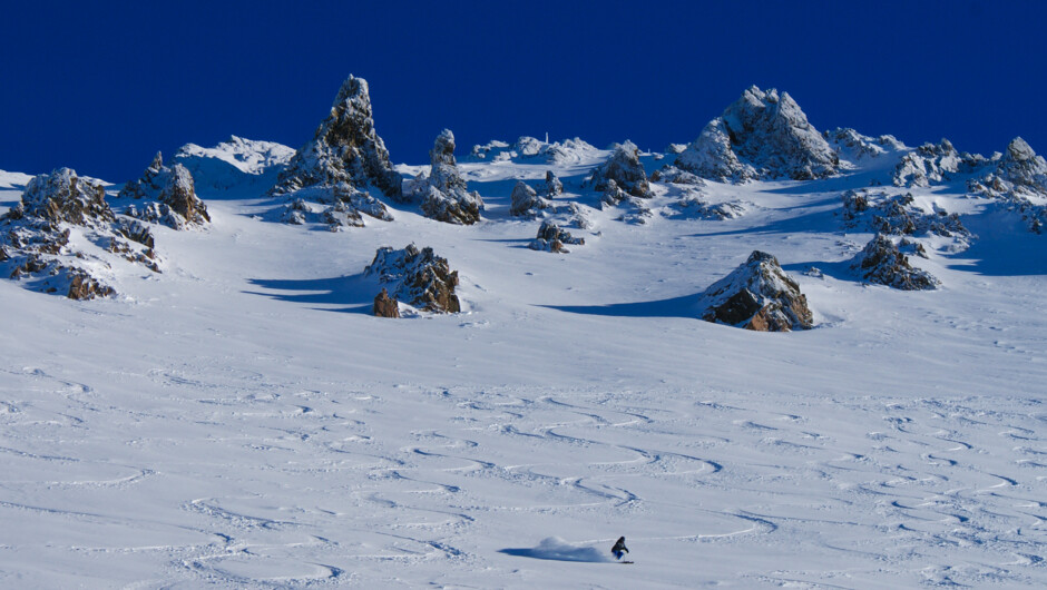Skier on Mid-Towers at Mt Hutt