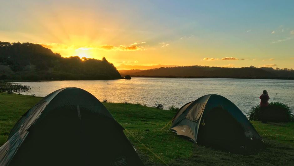 Sunset over our Bay of Islands campsites