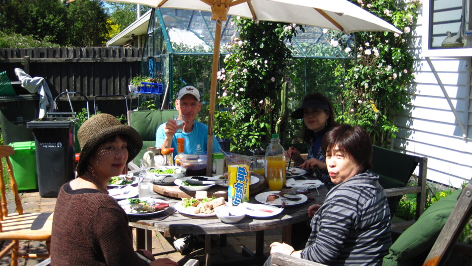 Lunch in our organic garden in the Spring.