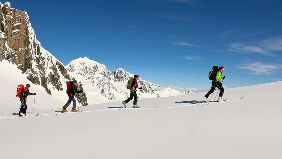 Multi-day alpine ski touring top of the Tasman Glacier