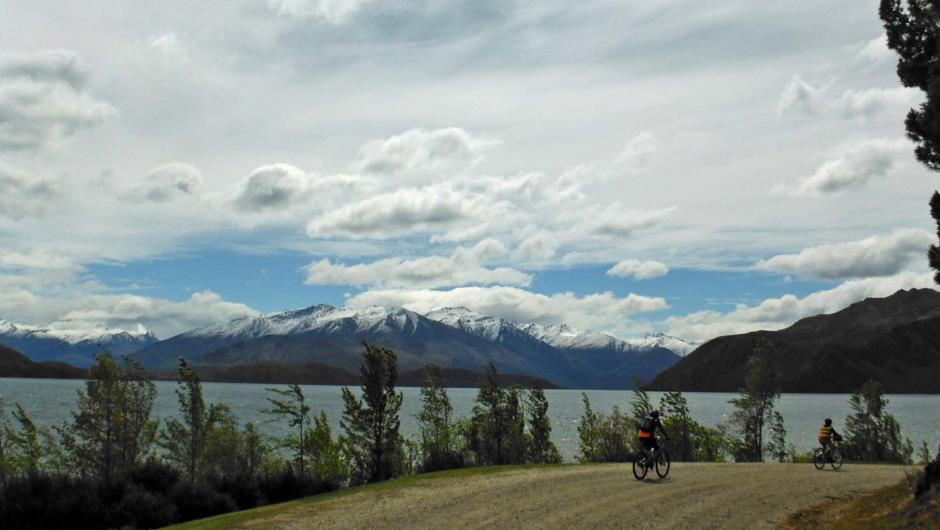 Cycling beside Lake Wanaka