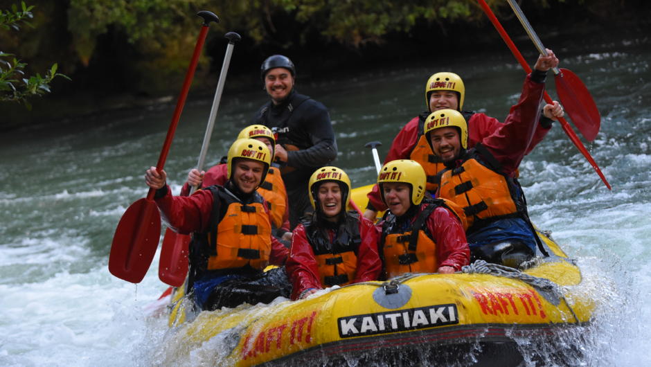 Adrenaline pumping, happy smiles - these guys have just finished rafting the Kaituna