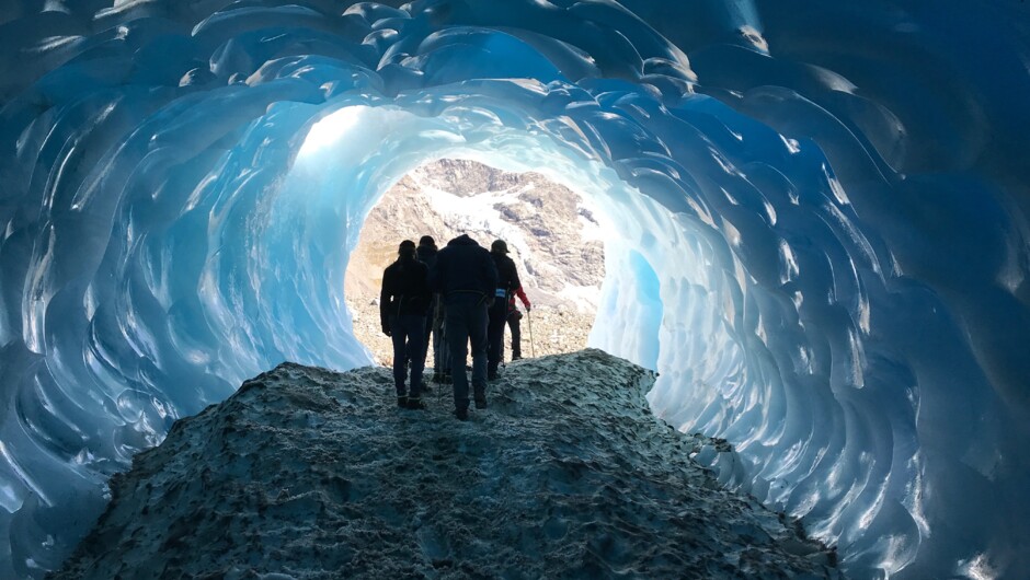 Navigating the ice caves of Mt. Cook on the Mt. Cook Experience
