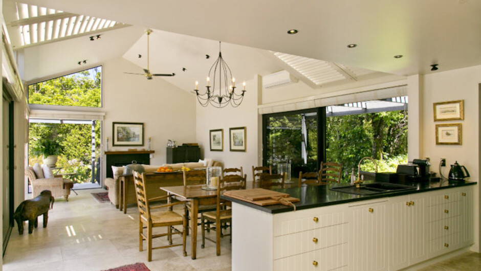 Open-plan living, dining and kitchen