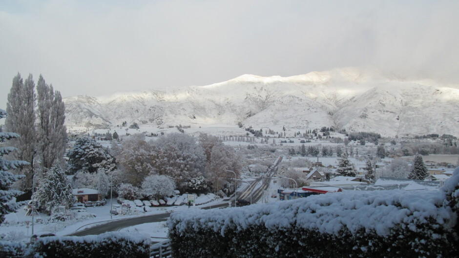 Our Guest lawn and town view after snowfall