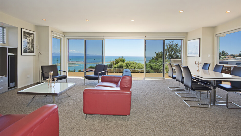 Modern lounge overlooking the bay