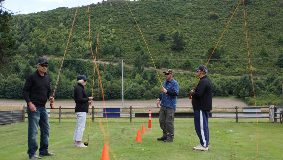 A group of friends learn how to fly cast at a two day NZfly fishing school.