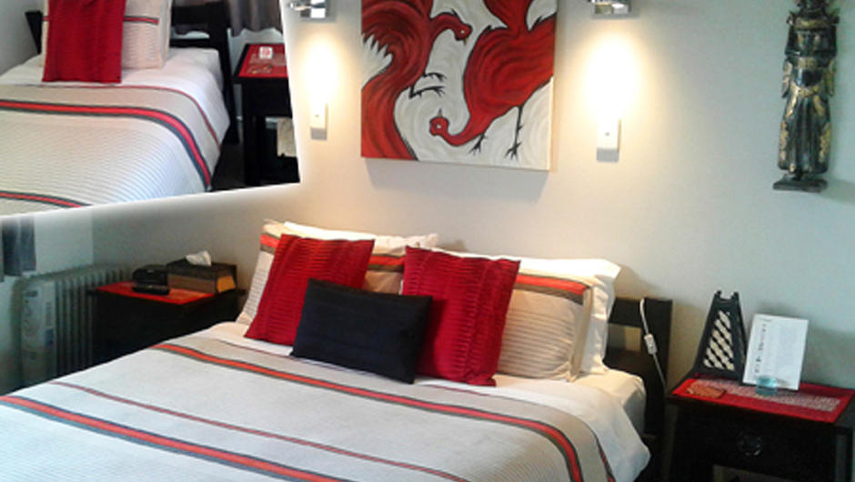Merah (Red Room 2), Queen and single bed in room, dedicated bathroom