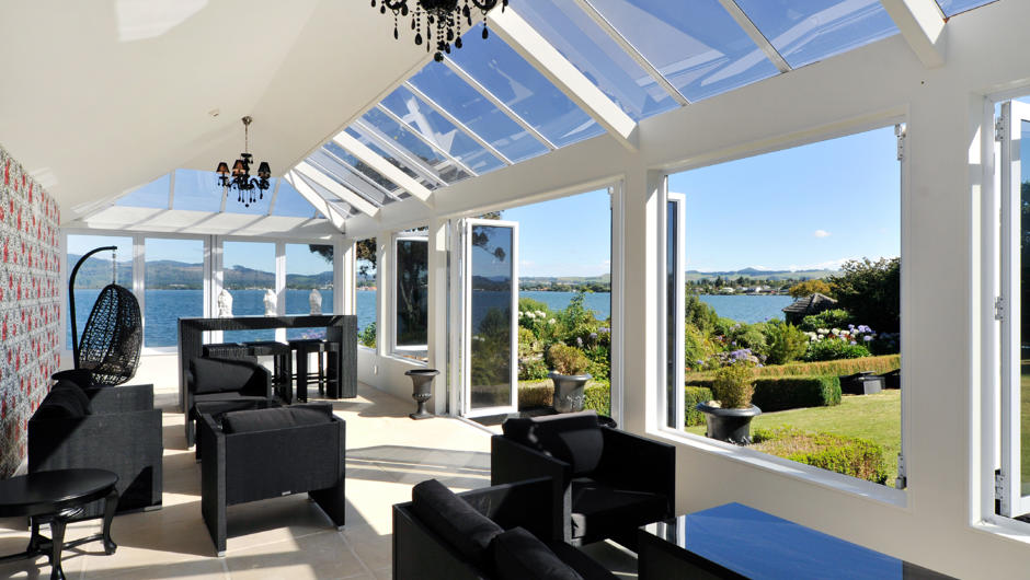 The Conservatory offers a quite place to relax and read with views to the lake and gardens