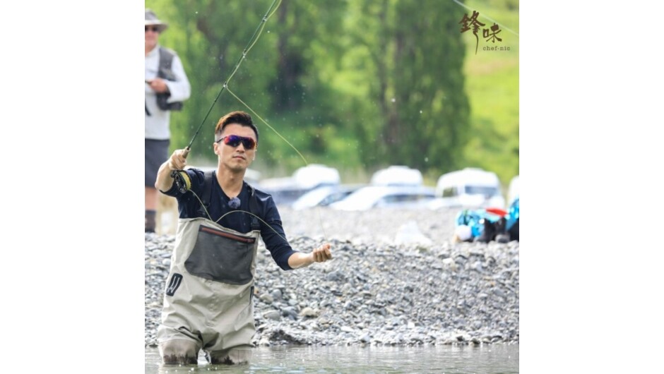 Chef Nic fly fishing on the Tuki river in Hawke's Bay