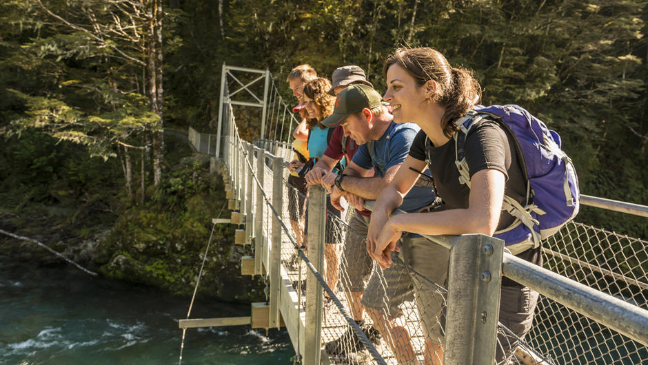 Admiring the view of the South Island's crystal clear streams