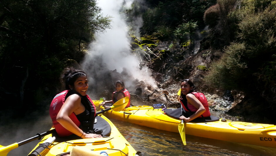 Kayak along the Waikato River past geothermal wonders then walk though the hidden geothermal valley of Orakei Korako.