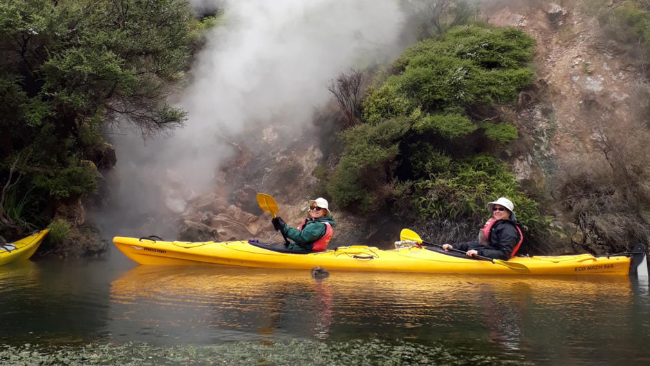 Kayak along the Waikato River past geothermal wonders then walk though the hidden geothermal valley of Orakei Korako.