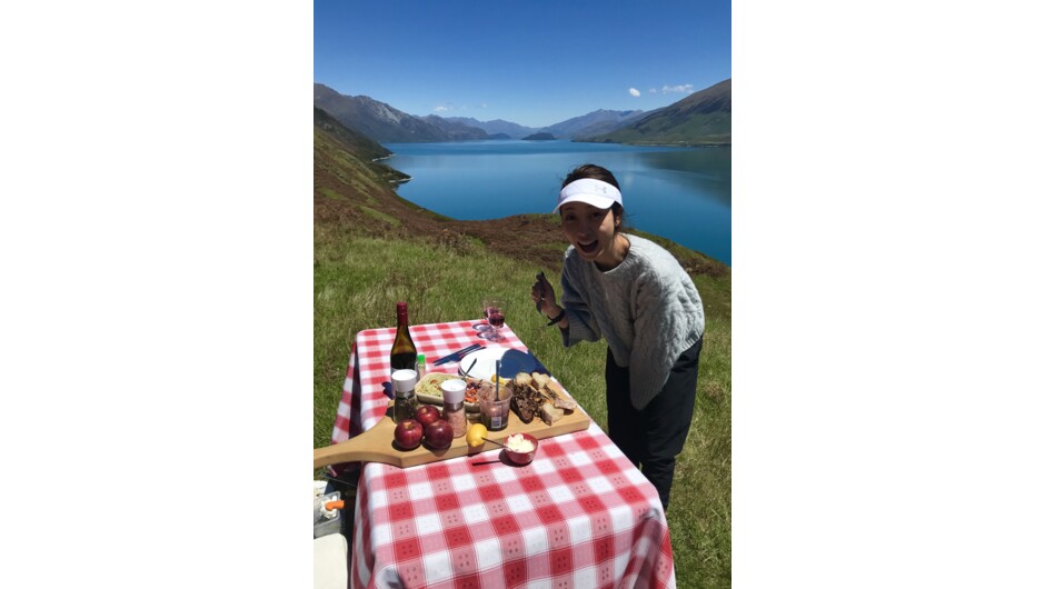 Wild venison and crayfish lunch with incredible lake views.
