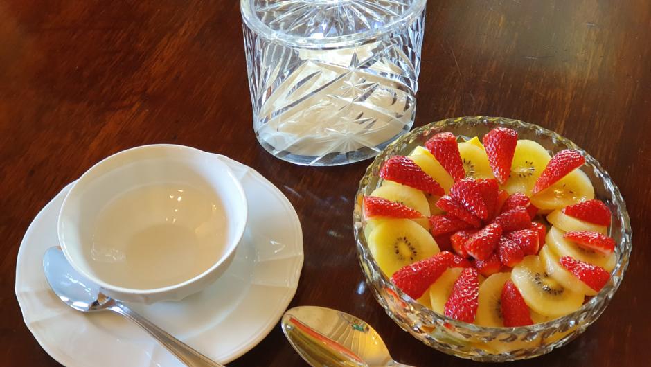 Yogurt and fresh fruit for breakfast