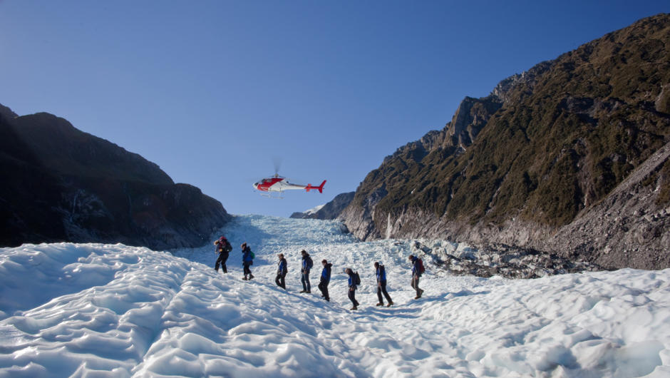 Land on the ice in a remote and exceptionally beautiful part of the glacier.