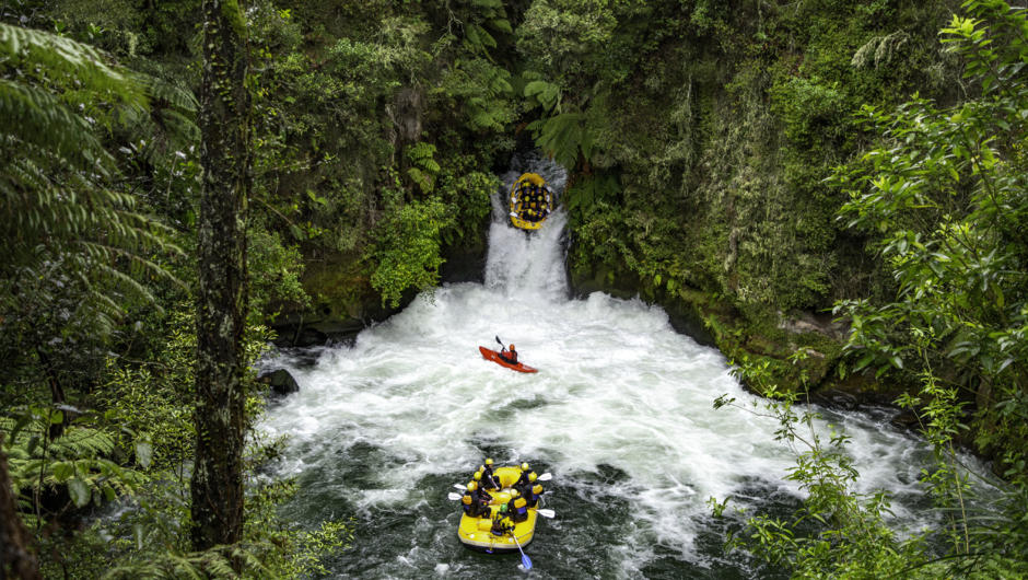 Rafts at Tutea Falls - 7m waterfall