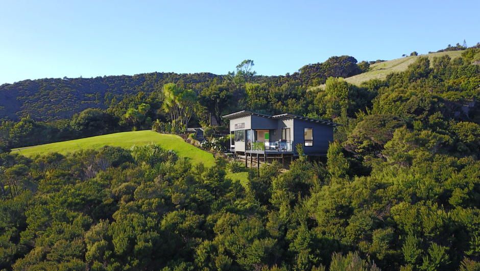 The very private Te Huia tucked into the hillside.