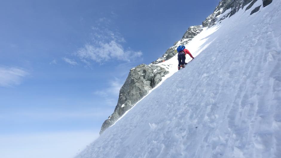 A climber on steep terrain