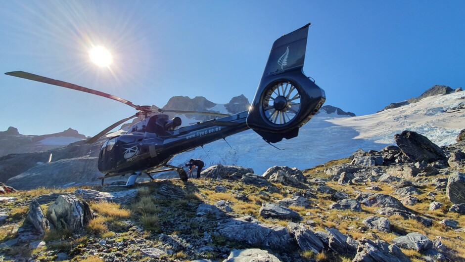 Eurocopter EC130 up close on a glacier landing