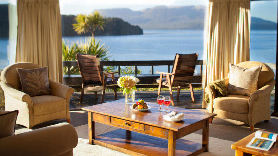 Solitaire Suite Lounge overlooking Mount Tarawera