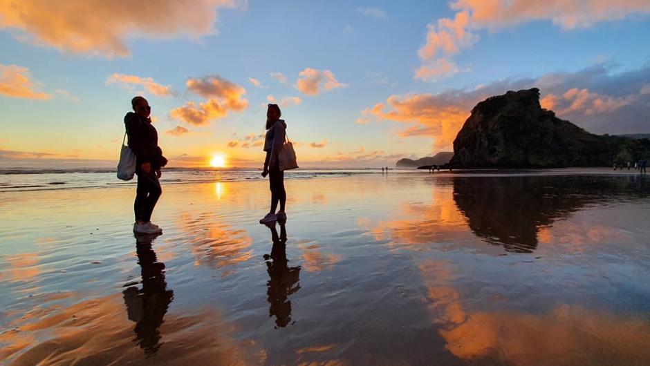 Low tide sunsets at Piha Beach create the most amazing photos.