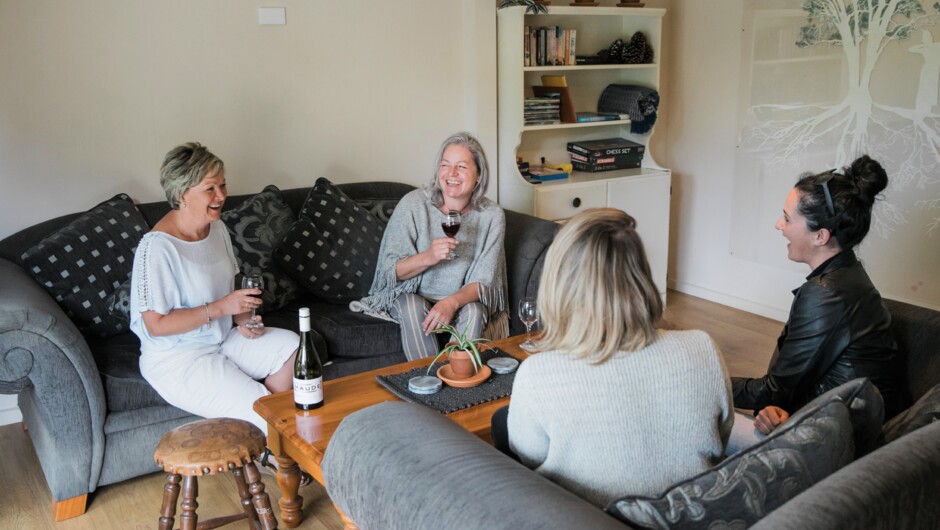 Friends enjoying the lounge facilities