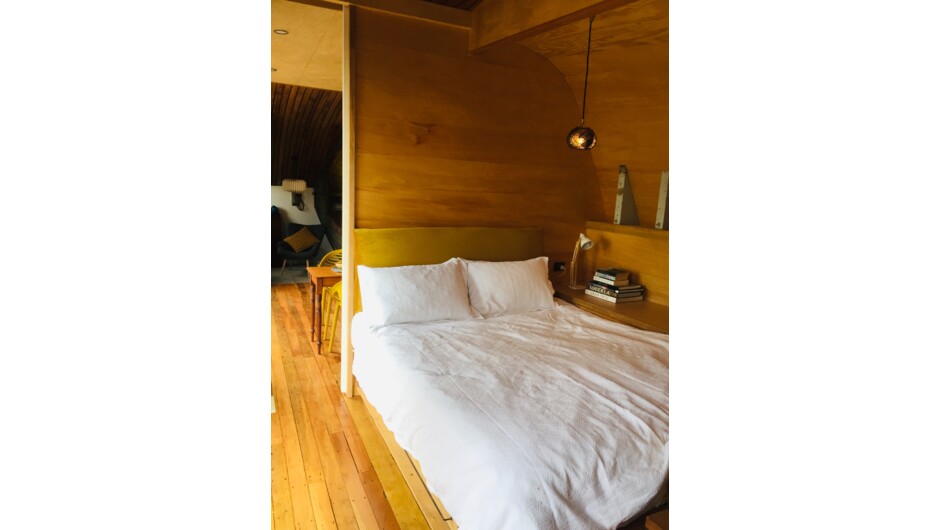 Inside there is a very comfortable Queen bed with lovely cotton linen.