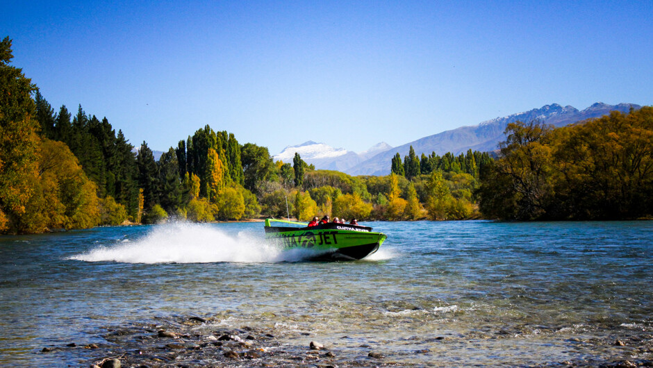 Lakeland Jet Boat in front of Black Peak Wanaka