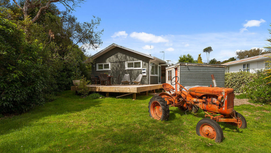 Vintage tractor and private lawn