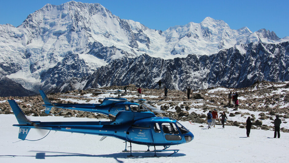 Landed at the Liebig Dome with Mount Cook in the background