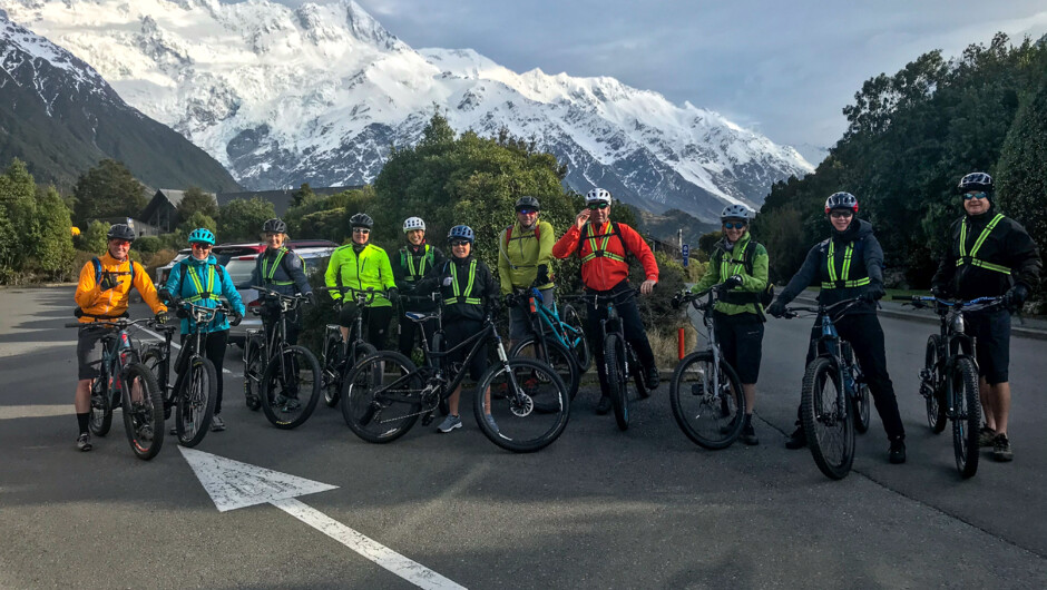 Group on the A2O Cycle Trail near Mt Cook.