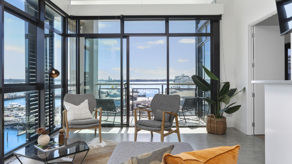 Breathtaking water views from both sides of the living room - perfect for the upcoming America's Cup.