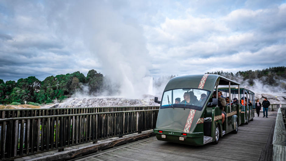 Motorised Waka rides run each day of operation from Wednesday to Sunday, taking visitors down to the geothermal valley and Kiwi Conservation Centre.