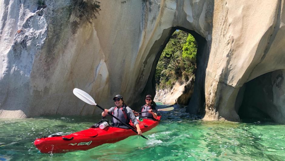 Rock cave kayaking in the Abel Tasman