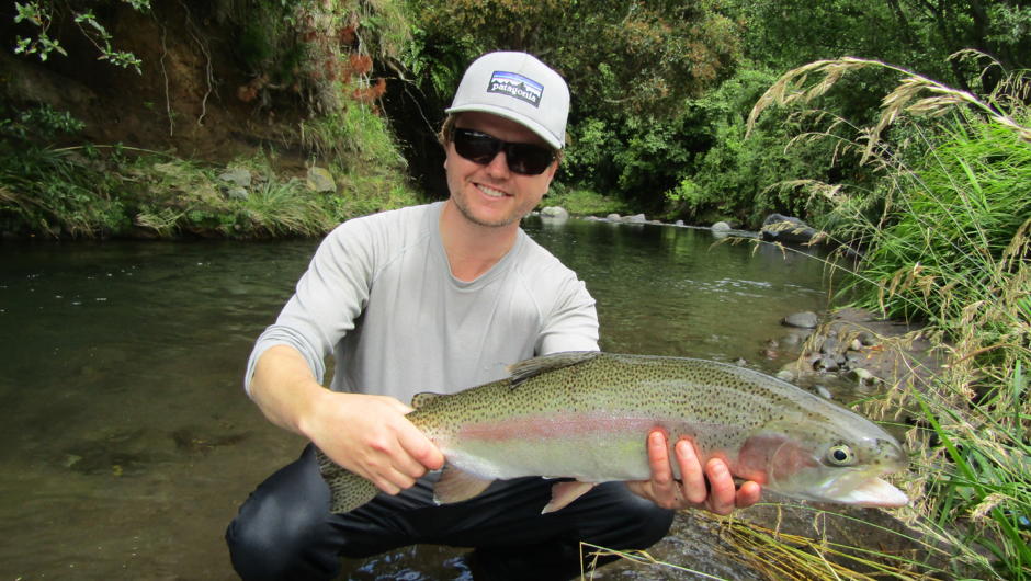 Guided fly fishing Taranaki, New Zealand with professional guide Adam Priest