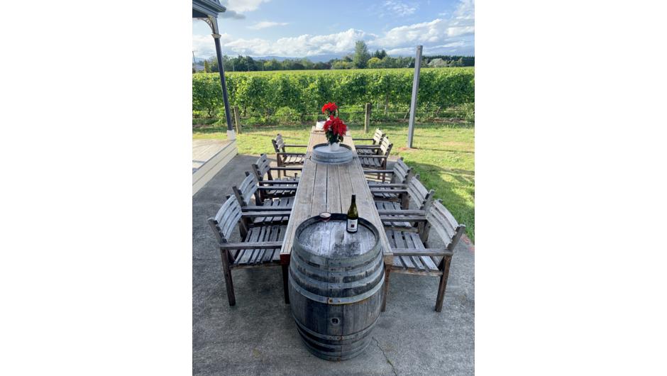 Outdoor area overlooking Nga Waka vineyard is perfect for a BBQ