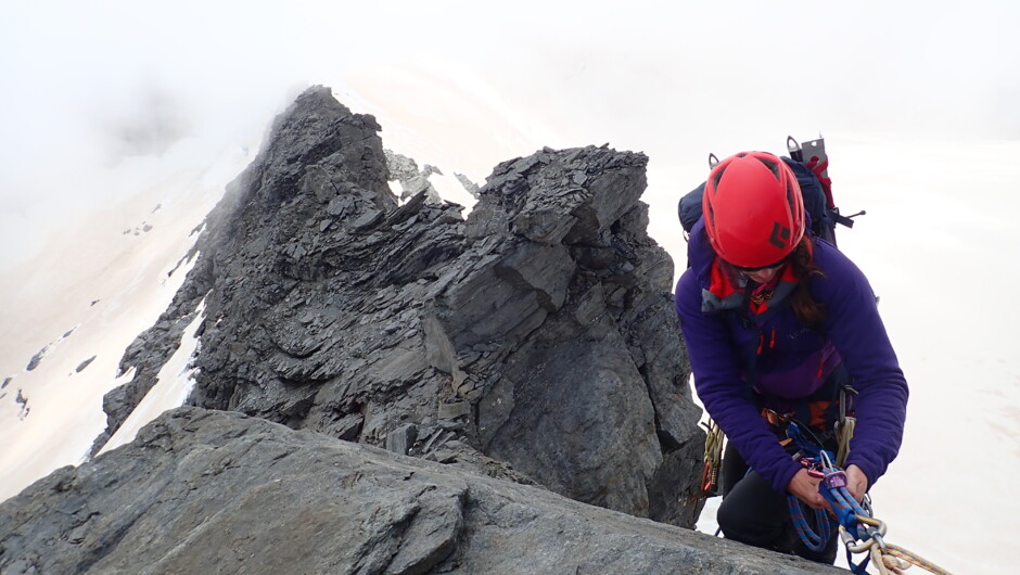 Descending to full NW ridge of Tititea Mt Aspiring