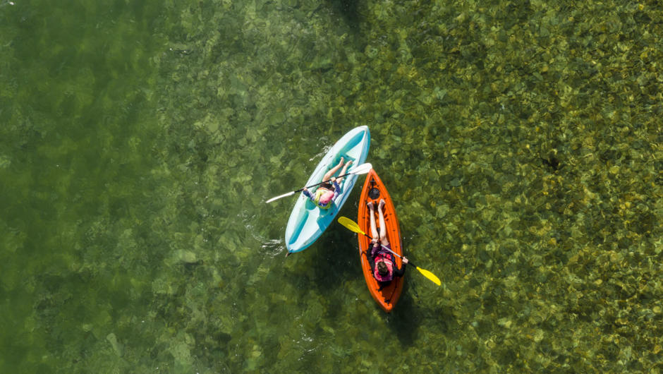 Activities at Punga Cove include kayaking in Endeavour Inlete