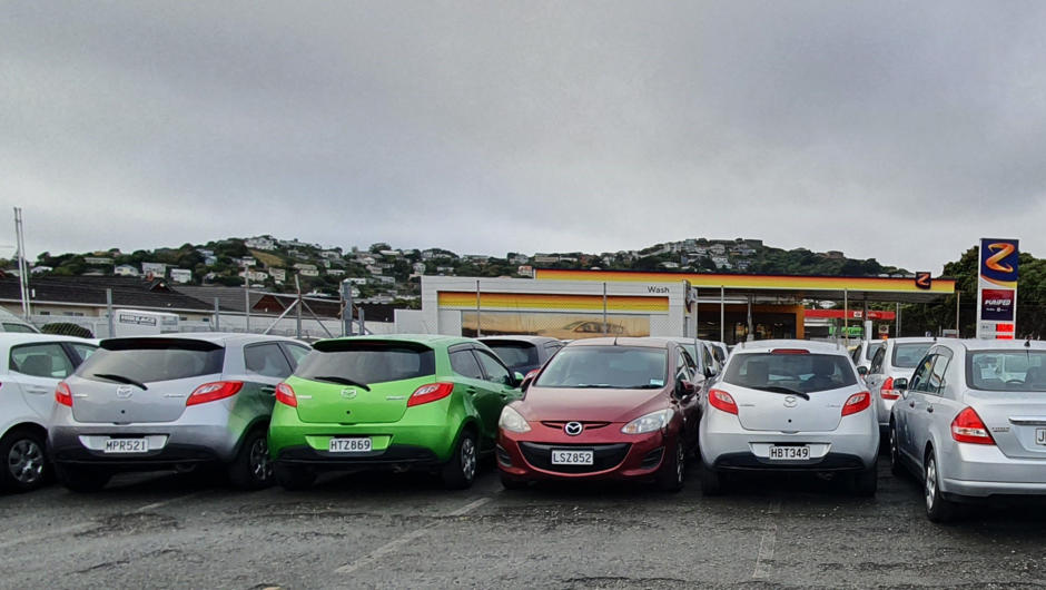 A line-up of cars at Pegasus Rental Cars Wellington