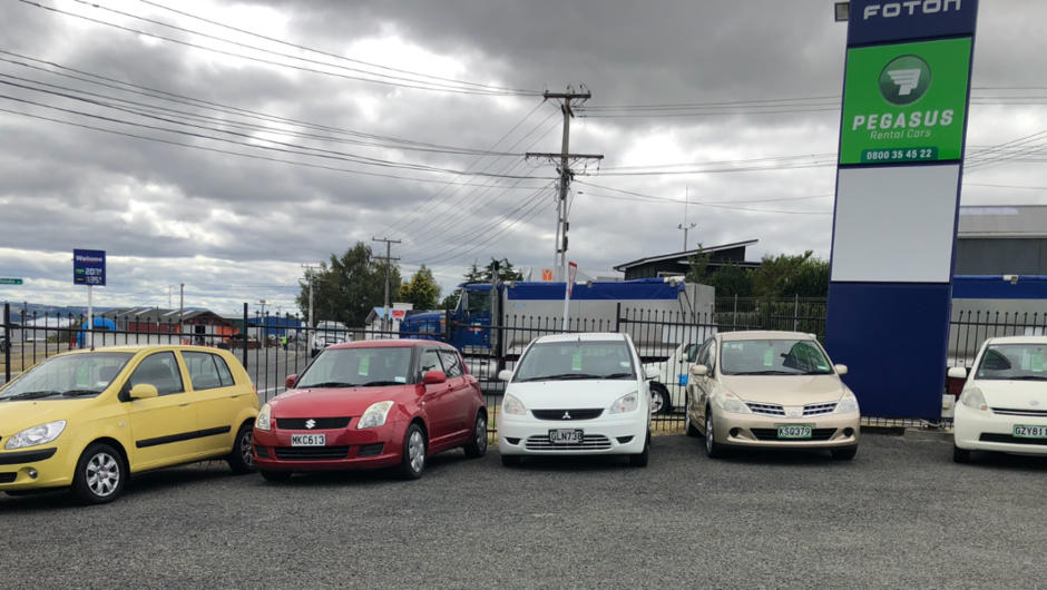 Cars ready to rent at Pegasus Rental Cars Taupo