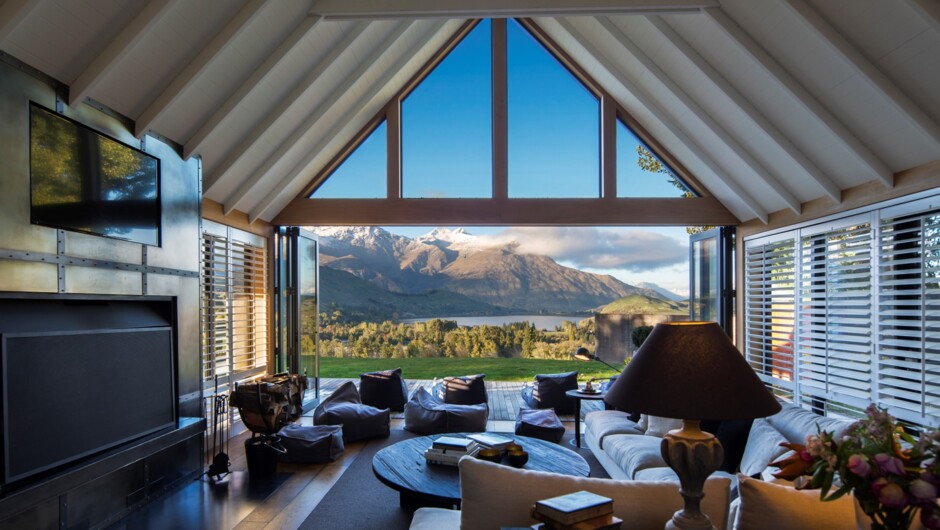 Lake and mountain views from the main living area