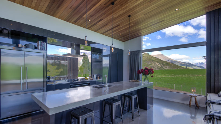 Kitchen with mountain views